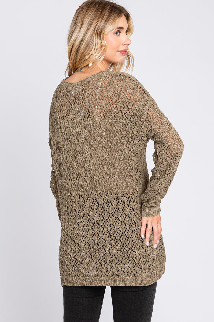 Olive Chenille Open Knit Sweater
