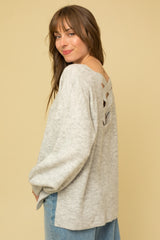 Heather Grey Soft Knit Lace Up Back Sweater