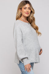 Heather Grey Soft Knit Lace Up Back Maternity Sweater