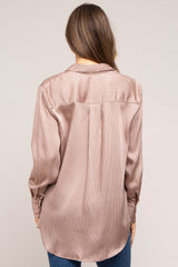 Mauve Striped Satin Maternity Button Up Top