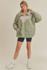 Green Colorblock Half Zip Fleece Pullover