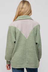 Green Colorblock Half Zip Fleece Maternity Pullover