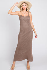 Mocha Open Knit Crochet Maternity Midi Dress