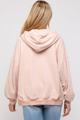 Light Pink Zipper Hooded Maternity Jacket