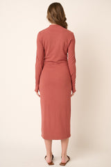 Rust Ribbed Mock Neck Midi Dress