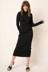 Black Ribbed Mock Neck Midi Dress