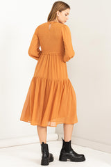 Orange Chiffon Tiered Midi Dress