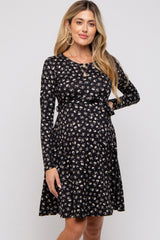 Black Floral Soft Knit Long Sleeve Maternity Dress