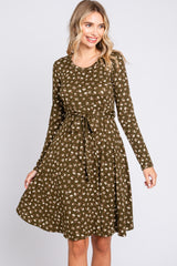 Olive Floral Soft Knit Long Sleeve Dress