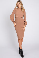 Mocha Rib Knit Mock Neck Maternity Nursing Dress