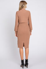 Mocha Rib Knit Mock Neck Nursing Dress