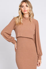 Mocha Rib Knit Mock Neck Nursing Dress