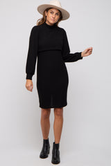 Black Rib Knit Mock Neck Mock Neck Nursing Dress