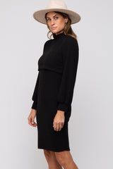 Black Rib Knit Mock Neck Mock Neck Nursing Dress