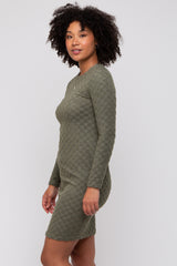 Olive Soft Brushed Knit Long Sleeve Dress