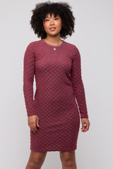 Burgundy Soft Brushed Knit Long Sleeve Dress