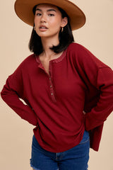 Burgundy Waffle Knit Henley Top