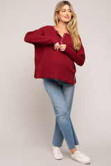 Burgundy Waffle Knit Maternity Henley Top