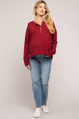 Burgundy Waffle Knit Maternity Henley Top