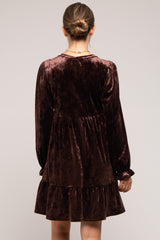 Brown Velvet Long Sleeve Maternity Dress