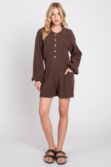 Brown Button Down Sweater Romper