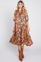 Navy Multicolor Floral Paisley Tiered Dress