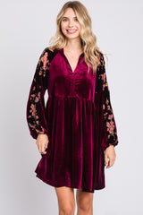 Plum Velvet Floral Long Sleeve Maternity Dress