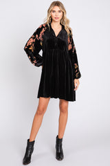 Black Velvet Floral Long Sleeve Dress