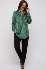 Green Embossed Floral Velvet Maternity Blouse