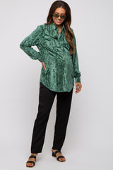 Green Embossed Floral Velvet Maternity Blouse