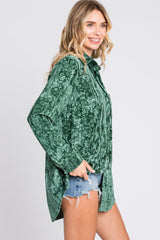 Green Embossed Floral Velvet Blouse