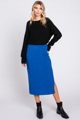 Royal Blue Soft Knit Ribbed Side Slit Maternity Midi Skirt