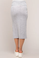 Heather Grey Soft Knit Ribbed Side Slit Maternity Midi Skirt