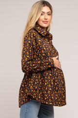 Brown Floral Corduroy Maternity Button Up Top