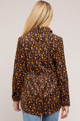 Brown Floral Corduroy Maternity Button Up Top