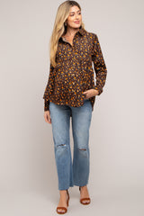 Brown Floral Corduroy Maternity Button Up Top