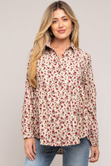 Cream Floral Corduroy Maternity Button Up Top