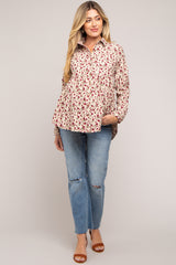 Cream Floral Corduroy Maternity Button Up Top