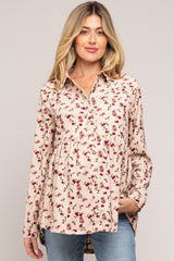 Cream Floral Corduroy Button Up Maternity Top