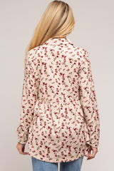 Cream Floral Corduroy Button Up Maternity Top