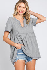 Grey V Neck Top