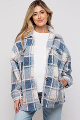 Blue Plaid Sherpa Maternity Jacket