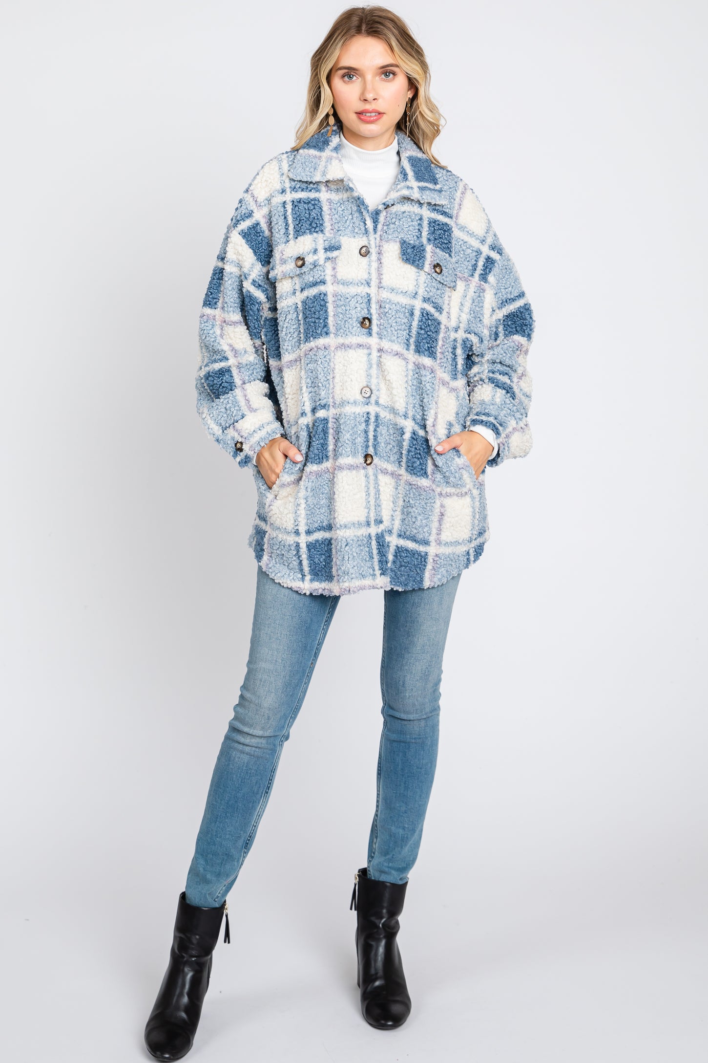 Blue Plaid Sherpa Jacket