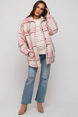 Pink Plaid Sherpa Maternity Jacket