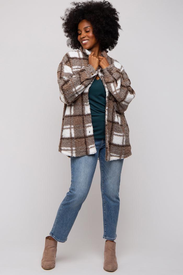 Brown Plaid Sherpa Jacket