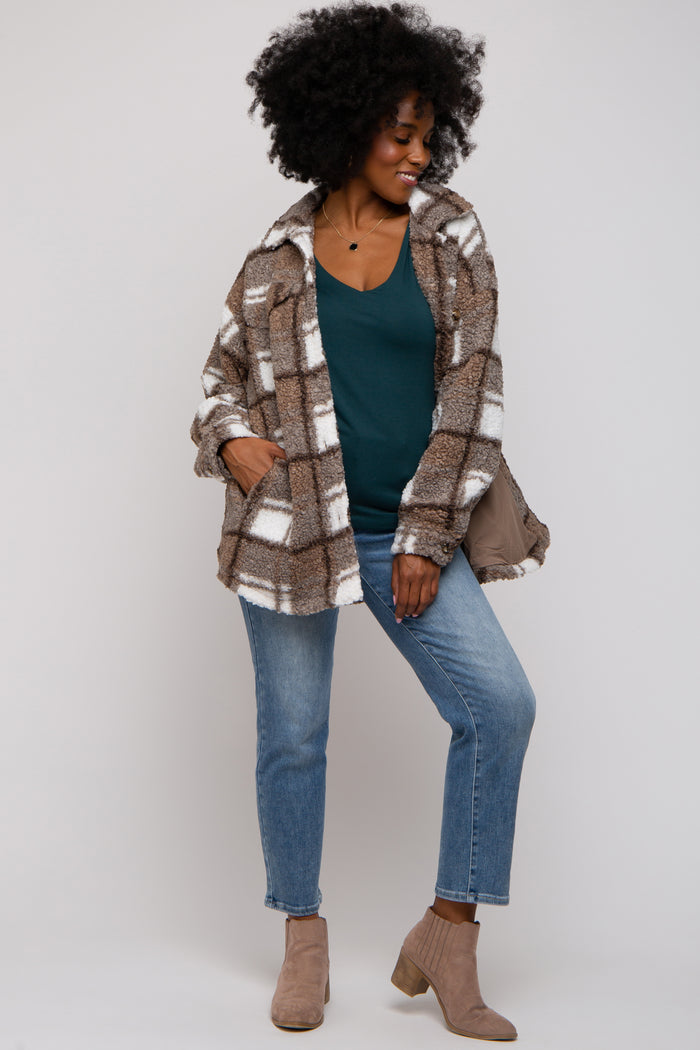 Brown Plaid Sherpa Jacket