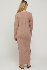 Mocha Heathered Pocketed Long Sleeve Maternity Maxi Dress