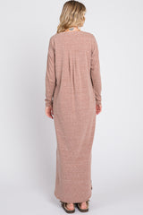 Mocha Heathered Pocketed Long Sleeve Maxi Dress