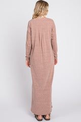 Mocha Heathered Pocketed Long Sleeve Maxi Dress