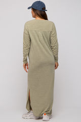 Light Olive Heathered Pocketed Long Sleeve Maternity Maxi Dress